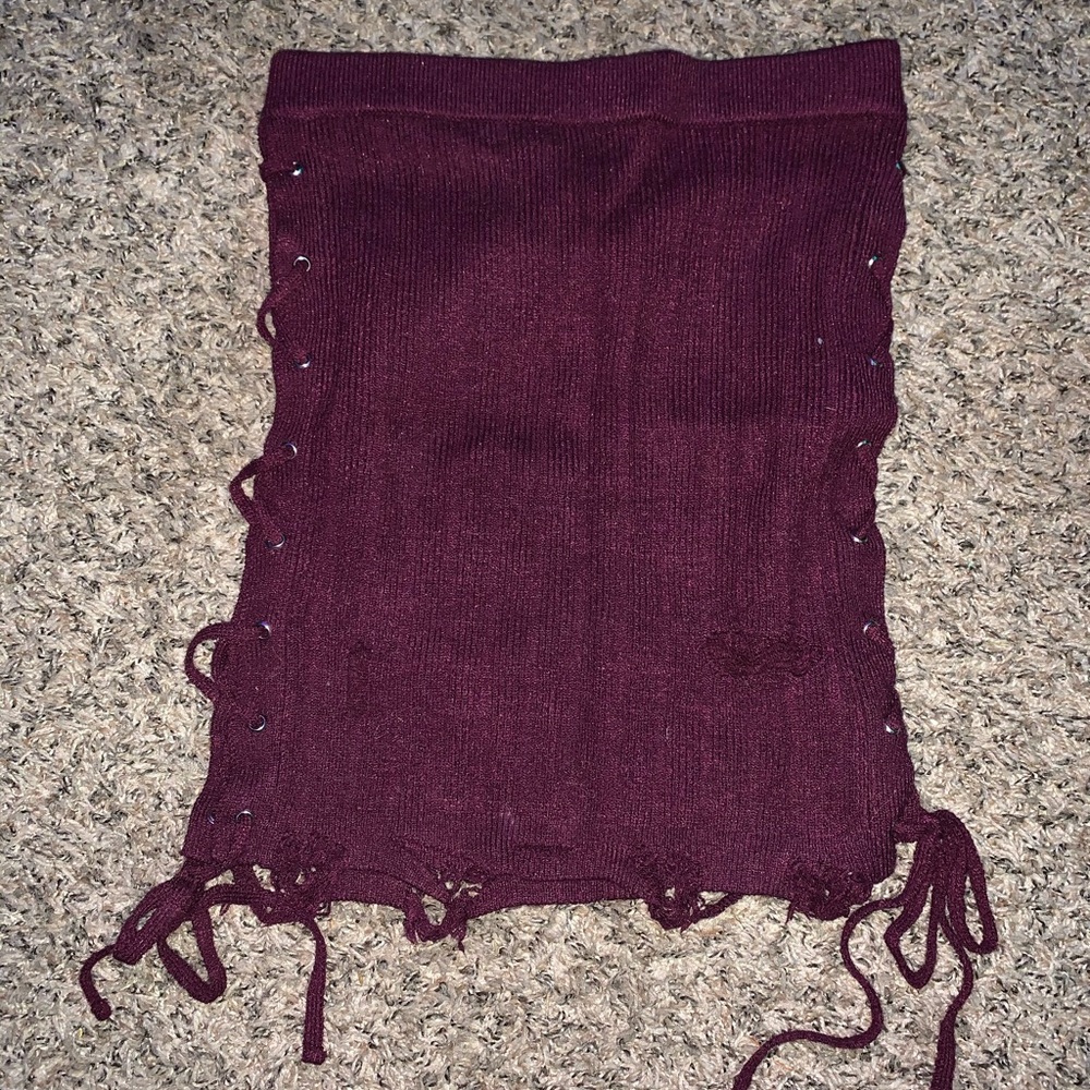 Purple tight distressed mini skirt